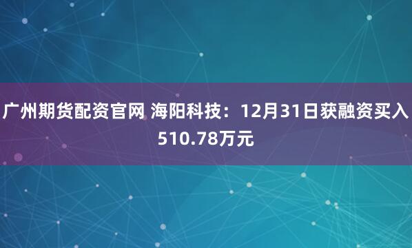 广州期货配资官网 海阳科技：12月31日获融资买入510.78万元